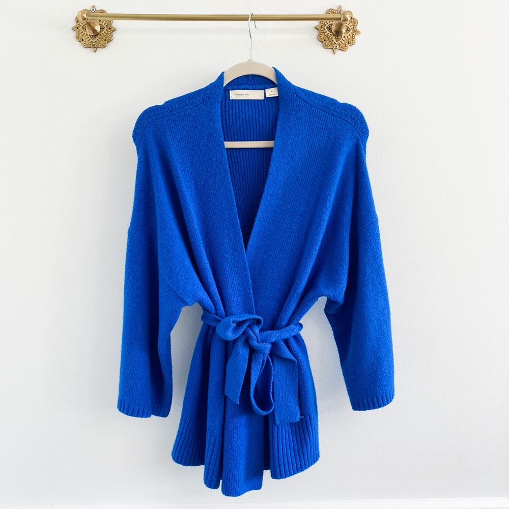 Anthropologie Sleeping On Snow Alcott Blue Belted Cardigan